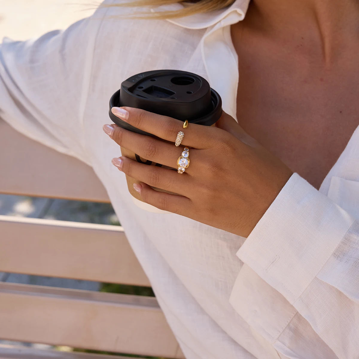 18K Gold Plated Five Stone CZ Bubble Ring | Waterproof Diamond Style Bezel Cluster Ring | Luxury Statement Ring
