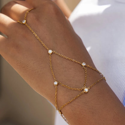 18K Verguld Kristallen Handketting Armband – Waterdicht, Aanslagvrij, Verstelbaar Handharnas Sieraad voor Vrouwen