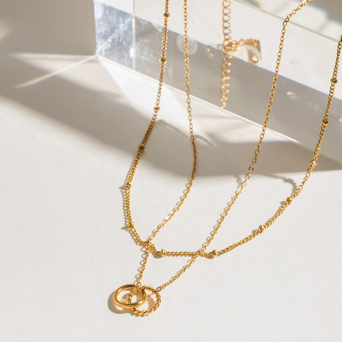 Minimalistische Double Ring Hanger Ketting | Verguld Waterdicht Vlekkeloos Sieraad voor Dames