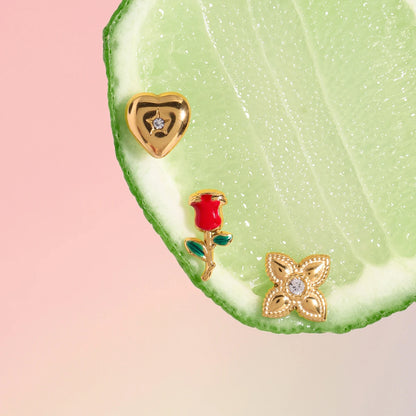 Gold Plated Stud Earrings Set for Women – Waterproof Tarnish Free Stainless Steel Floral, Heart & Rose Design Jewellery (3 Pairs)