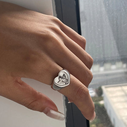 Vintage Cherub Hart Ring | Verguld & Verzilverd Engelen Ring | Waterdichte Chunky Esthetische Statement Sieraden