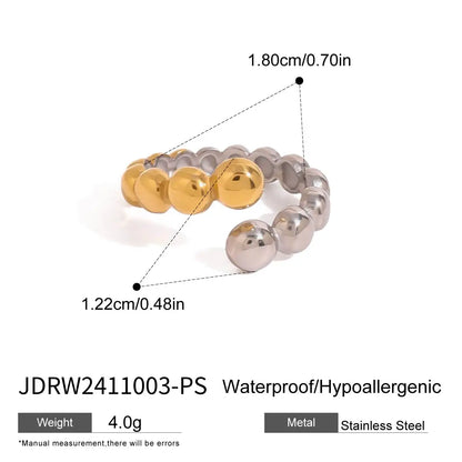 18K Vergulde Bubble Kraal Open Ring | Verstelbare Waterdichte Ball Chain Ring | Verkrijgbaar in Goud & Zilver