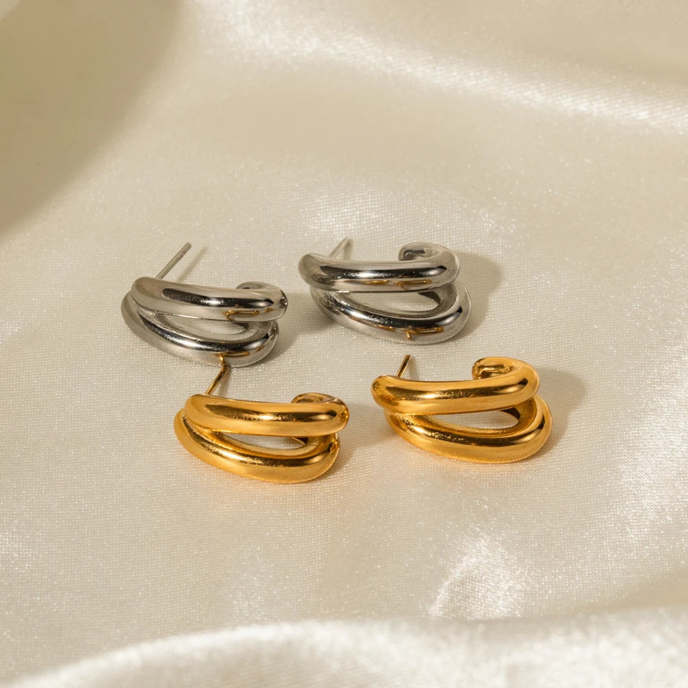 18K Gold Plated Double Hoop Stud Earrings for Women – Waterproof Tarnish Free Stainless Steel Jewellery