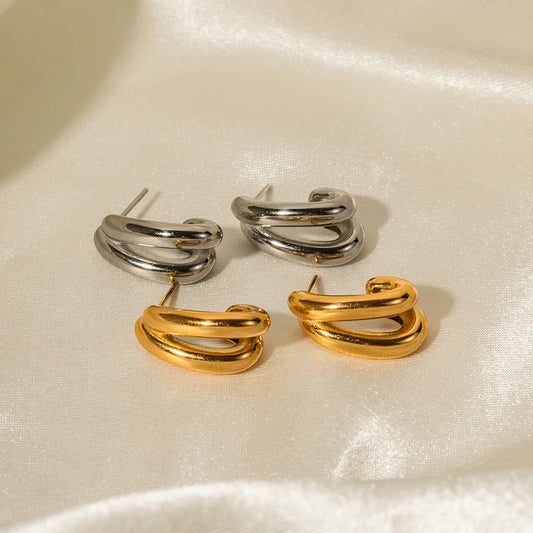 18K Gold Plated Double Hoop Stud Earrings for Women – Waterproof Tarnish Free Stainless Steel Jewellery
