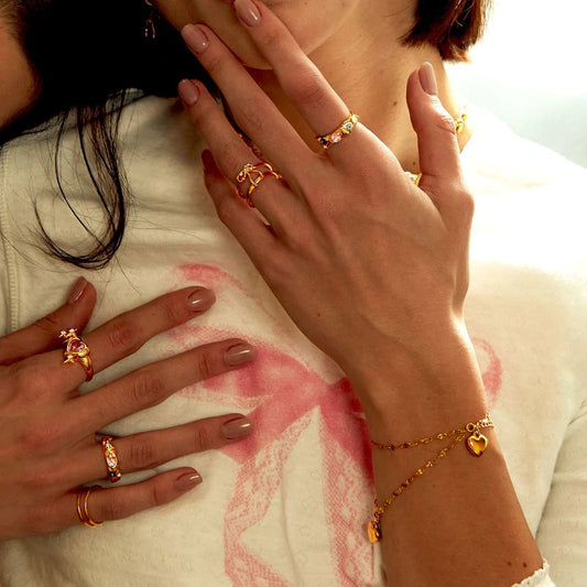 18K Vergulde Brede Band Edelsteen Ring – Waterdichte, Vlekbestendige Statement Sieraden (Goud & Zilver)