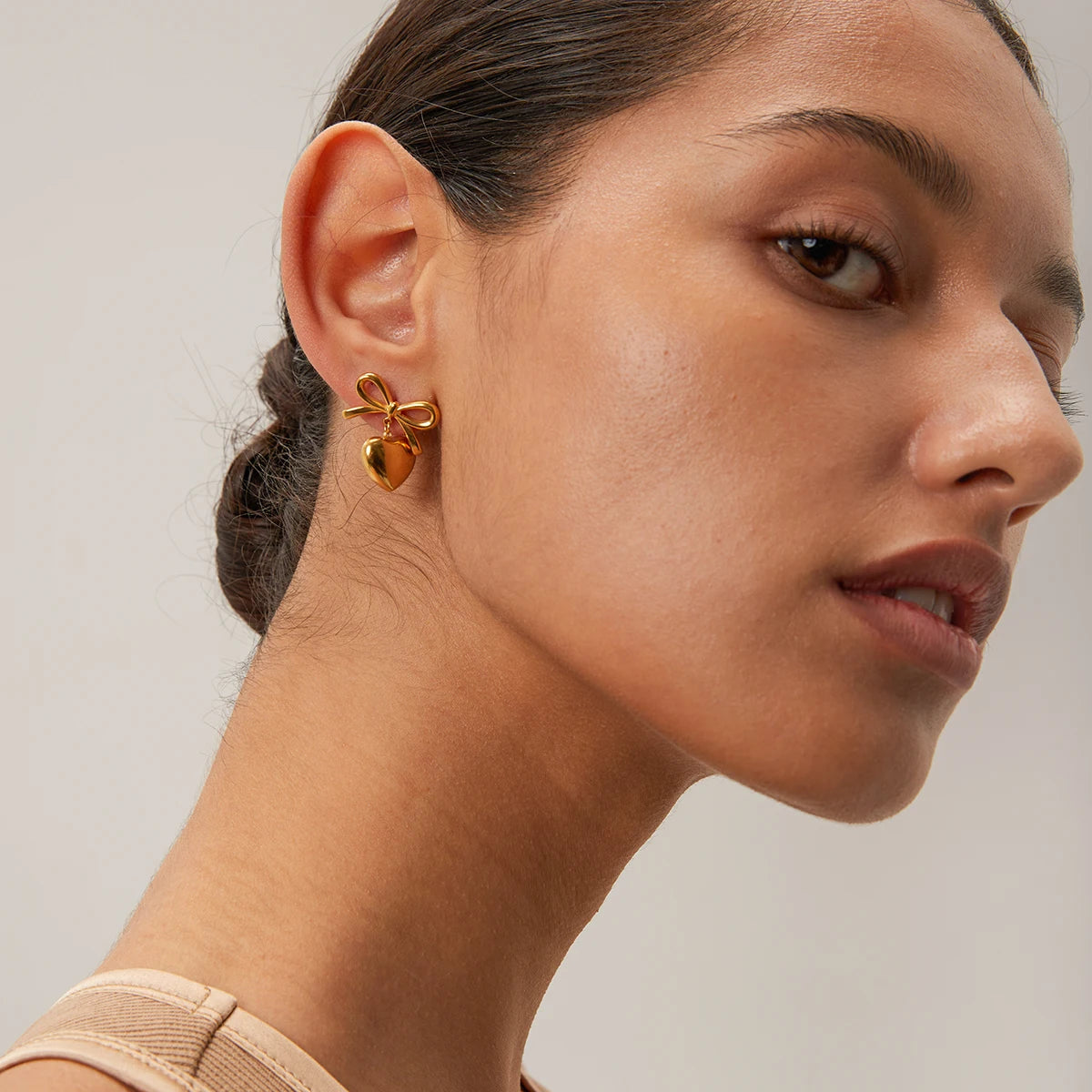 Bow Heart Drop Earrings for Women – Gold Plated Waterproof Tarnish Free Stainless Steel Fashion Jewellery