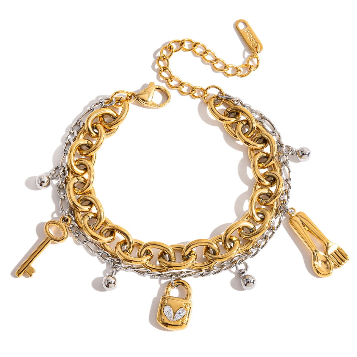 Gold Plated Chunky Charm Chain Bracelet for Women | Waterproof & Tarnish-Free Two-Tone Jewelry