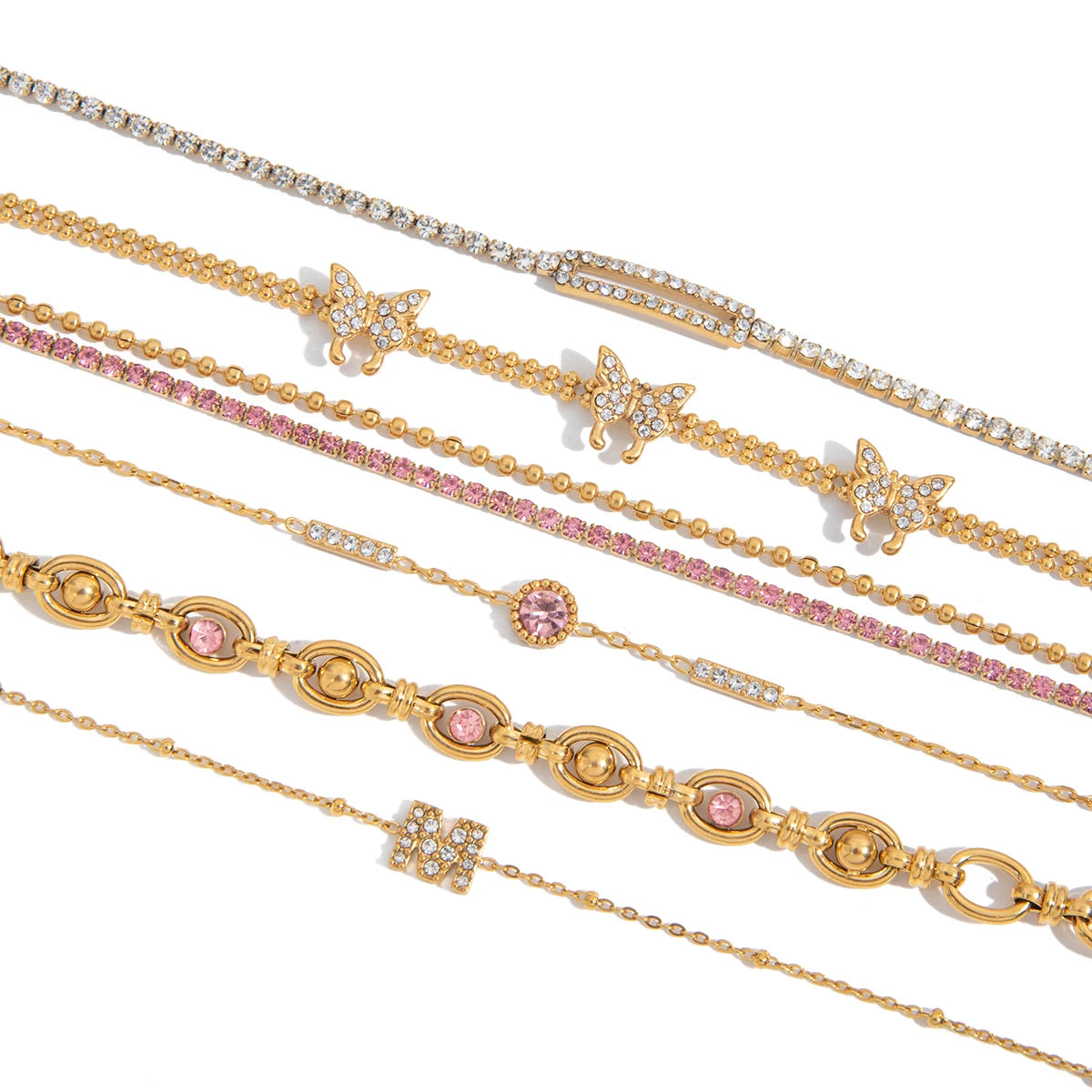 Gold Butterfly Crystal Bracelet for Women | Pink Stone Gold Plated Jewellery