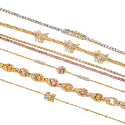 Gold Butterfly Crystal Bracelet for Women | Pink Stone Gold Plated Jewellery