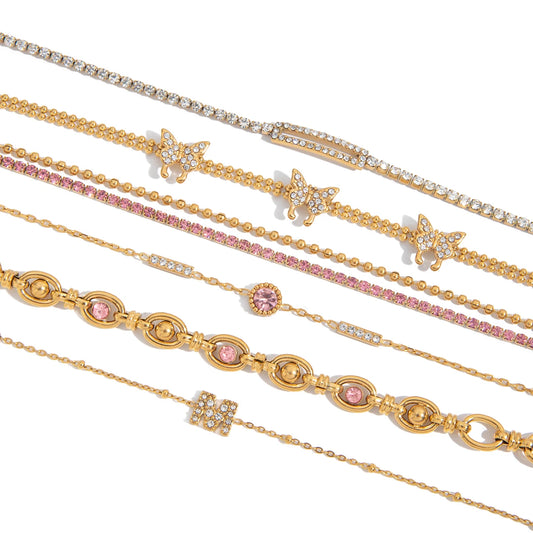 Gold Butterfly Crystal Bracelet for Women | Pink Stone Gold Plated Jewellery