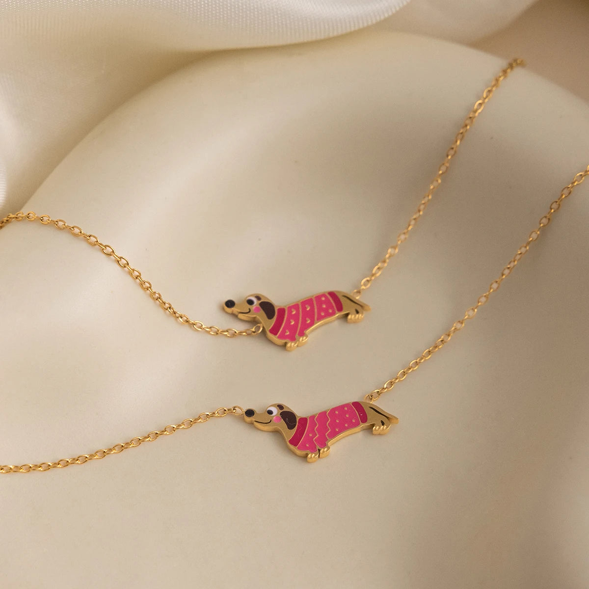 18K Gold Plated Enamel Dog Bracelet & Necklace Set for Women – Waterproof & Tarnish-Free Jewellery & Jewelry
