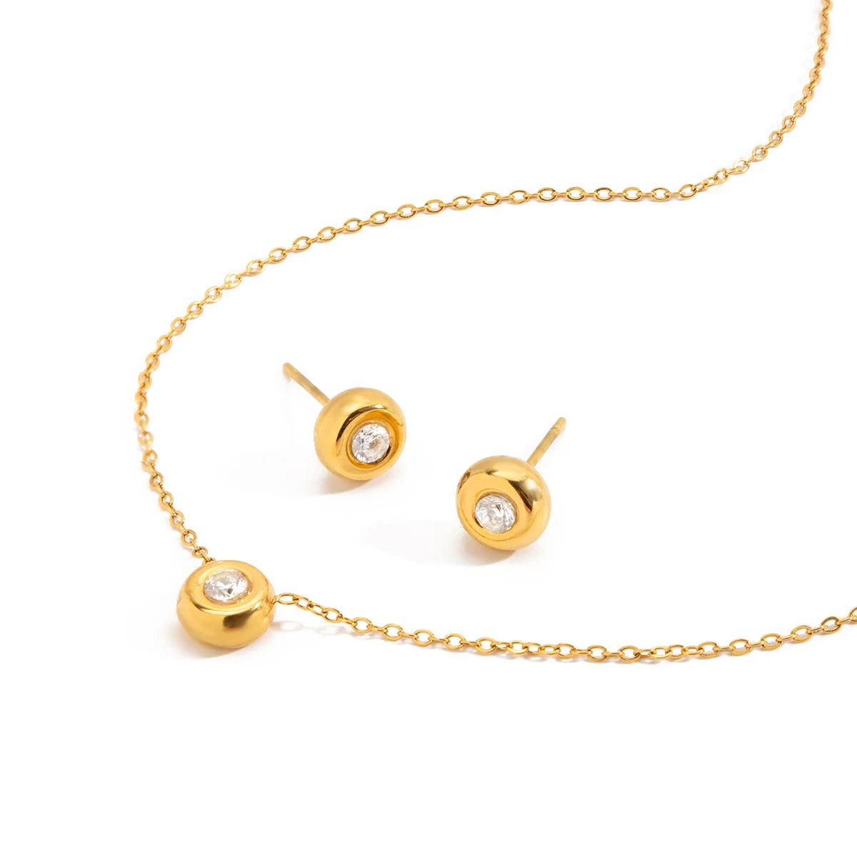 18K Gold-Plated Minimalist Crystal Necklace & Stud Earrings Set | Dainty Everyday Jewelry