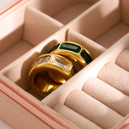 18K Gold Plated Chunky Gemstone Ring – Waterproof, Tarnish-Free Statement Jewellery