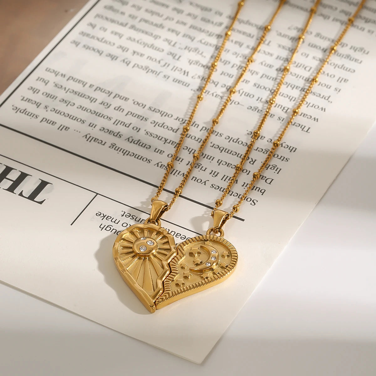 Zon en Maan Gespleten Hart Ketting Set | Bijpassende Hemelse Sieraden