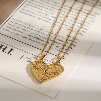 Zon en Maan Gespleten Hart Ketting Set | Bijpassende Hemelse Sieraden