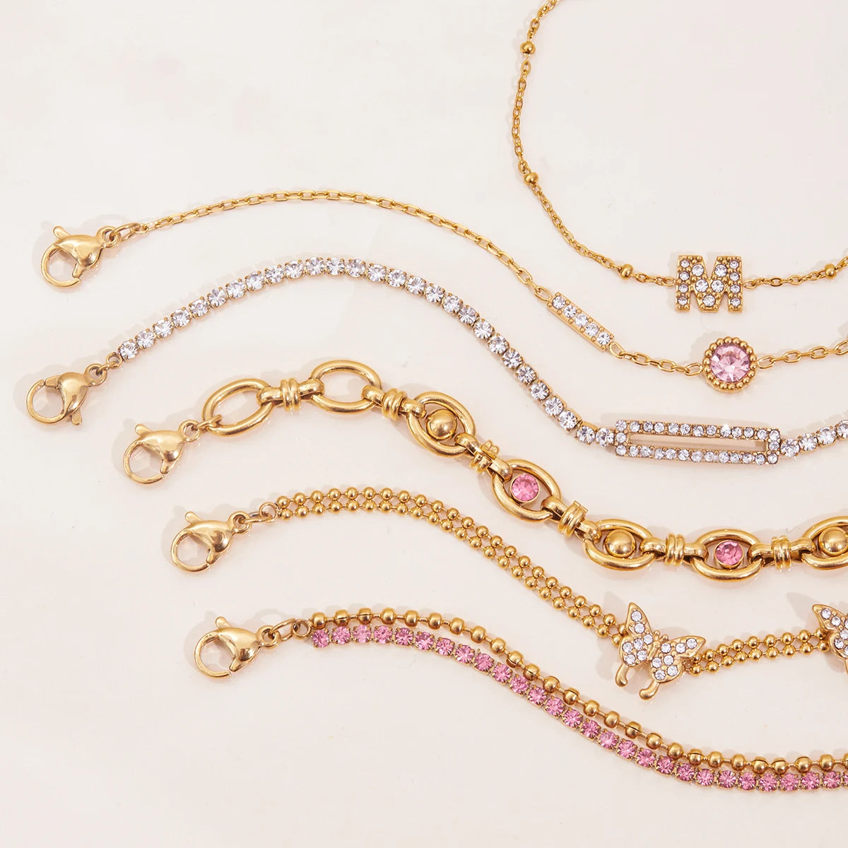 Gold Butterfly Crystal Bracelet for Women | Pink Stone Gold Plated Jewellery