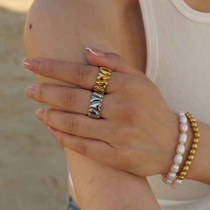 18K Gold Plated Heart Band Ring – Waterproof, Tarnish-Free Statement Ring (Gold & Silver)