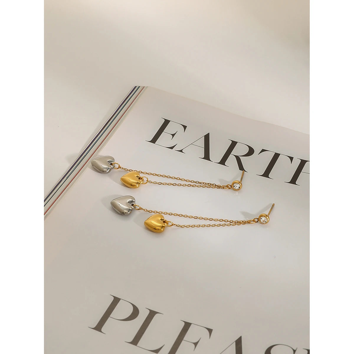Two-Tone Heart Drop Earrings for Women | 18K Gold Plated Waterproof Tarnish-Free Dangle Earrings