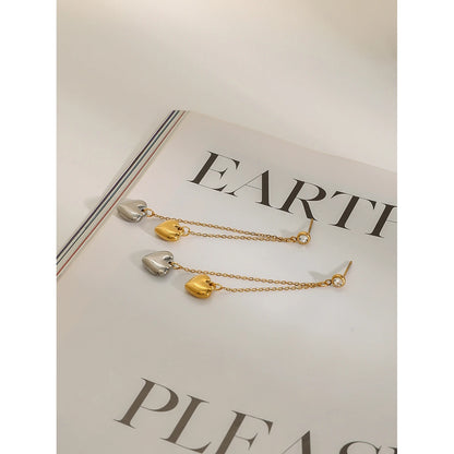 Two-Tone Heart Drop Earrings for Women | 18K Gold Plated Waterproof Tarnish-Free Dangle Earrings