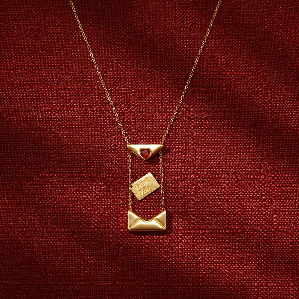 18K Vergulde Liefdesbrief Envelop Ketting | Romantische Hart Hanger Ketting