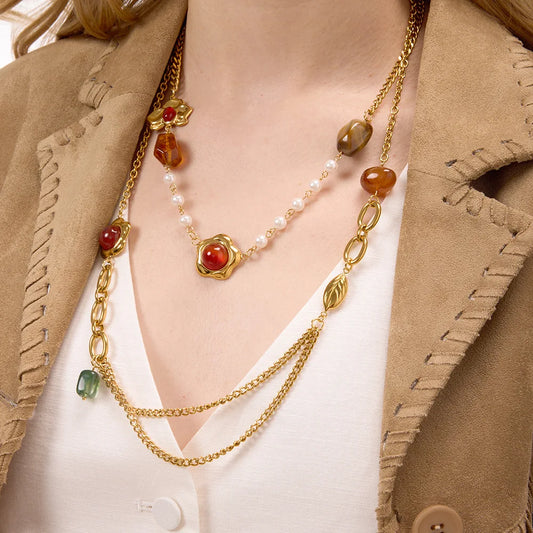 Vintage Agaat Hars Hanger 18K Vergulde Charm Ketting Collectie – Waterdichte, Vlekbestendige Statement Sieraden