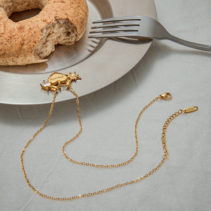 Dainty Gold "MOM" Heart Charm Necklace | Mother's Day Gift & Solitaire