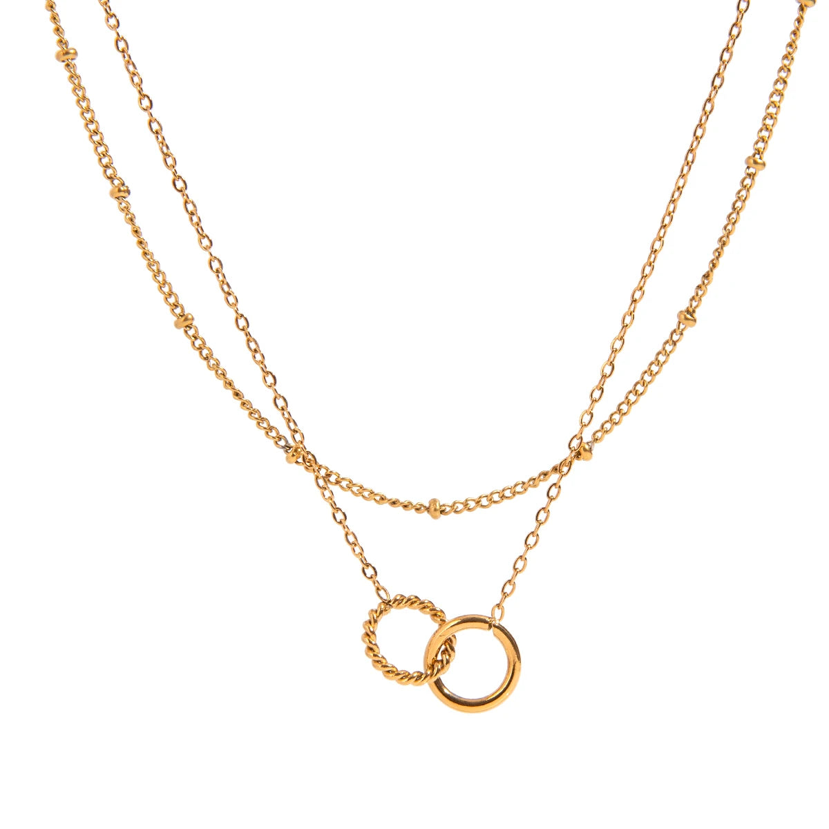 Minimalistische Double Ring Hanger Ketting | Verguld Waterdicht Vlekkeloos Sieraad voor Dames
