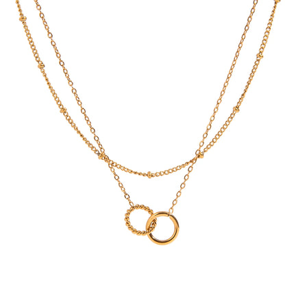 Minimalistische Double Ring Hanger Ketting | Verguld Waterdicht Vlekkeloos Sieraad voor Dames