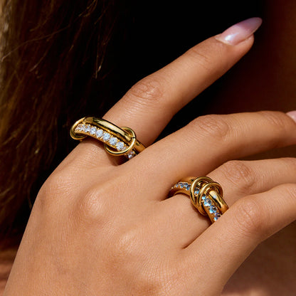 Luxe Meerlaagse Gouden Ring met Gekleurde Zirkoonstenen – Wit, Groen, Roze & Blauw | Verstelbare Stapelbare Modering
