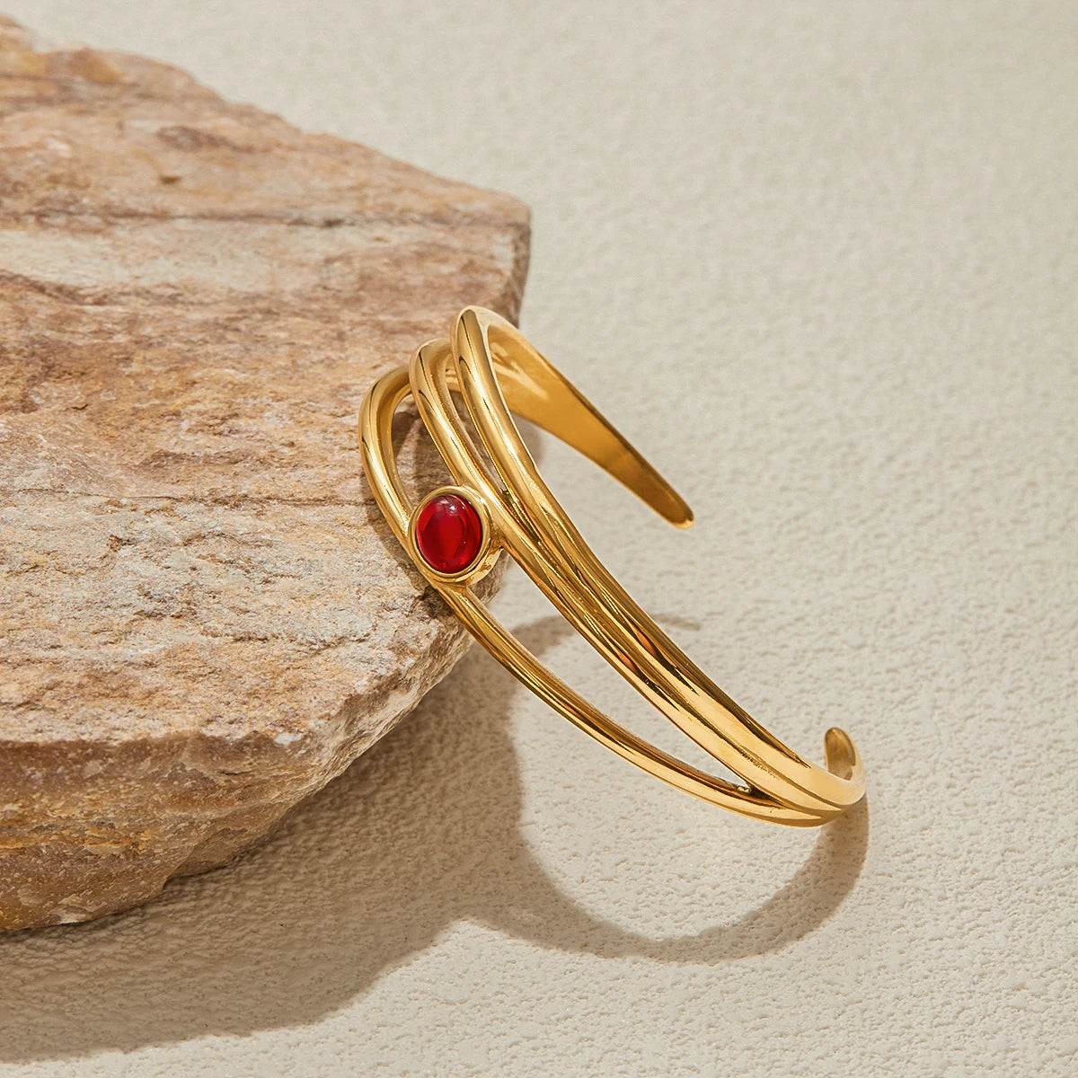 Gold Red Stone Bangle Bracelet for Women | Waterproof Gold Plated Statement Jewellery