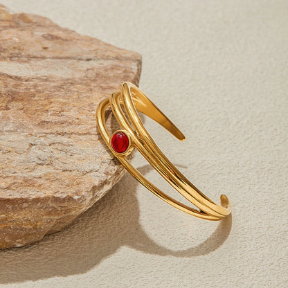 Gold Red Stone Bangle Bracelet for Women | Waterproof Gold Plated Statement Jewellery