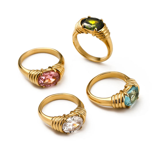 18K Vergulde Ovaal Edelsteen Ring – Waterdicht, Aanslagvrij Statement Sieraad