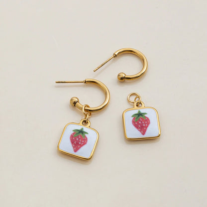 Fruit Charm Huggie Hoop Earrings for Women – Gold Plated Waterproof Tarnish Free Stainless Steel Jewellery