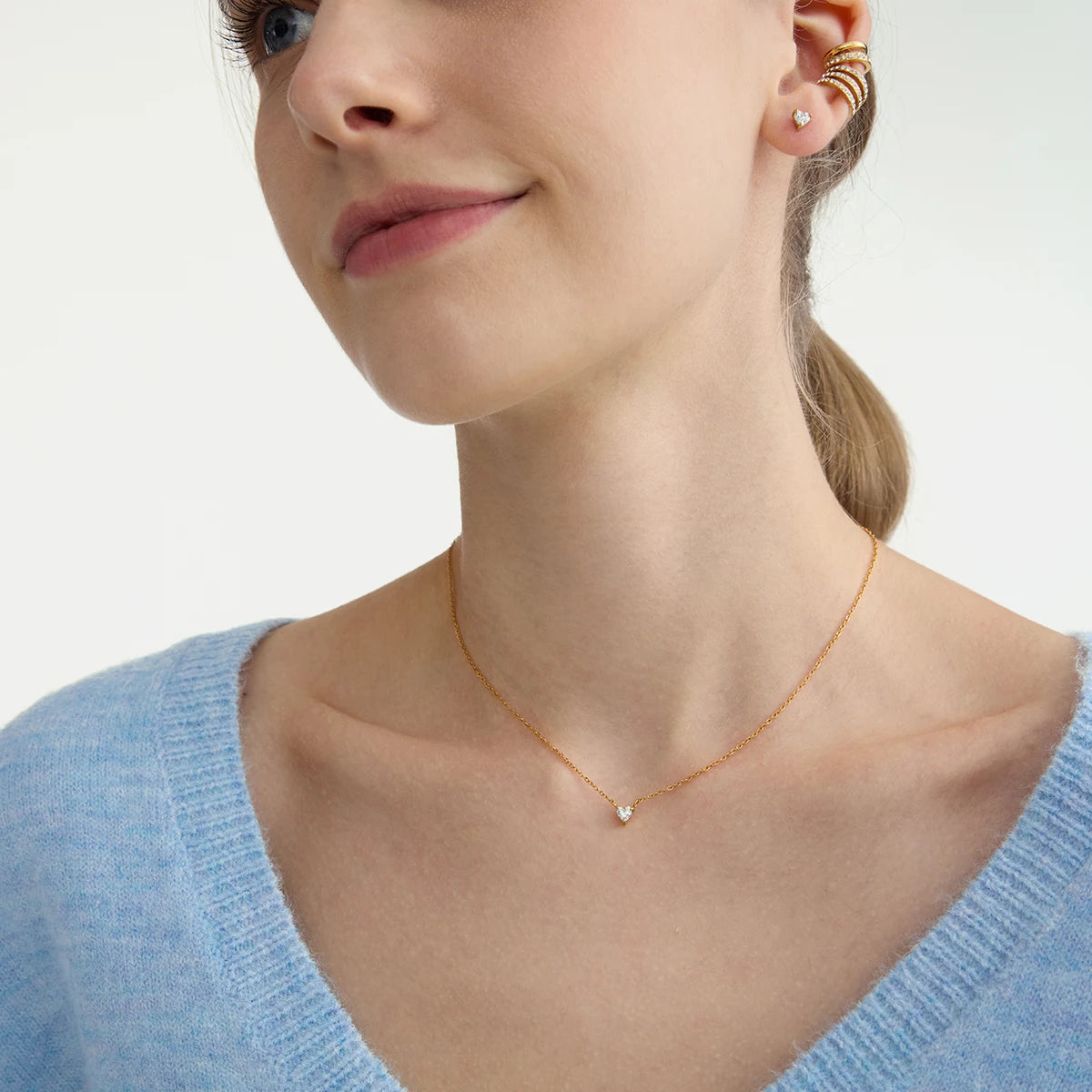 Premium 18K Gold Plated Heart Zirconia Necklace & Earrings Set for Women – Waterproof & Tarnish-Free Jewellery & Jewelry