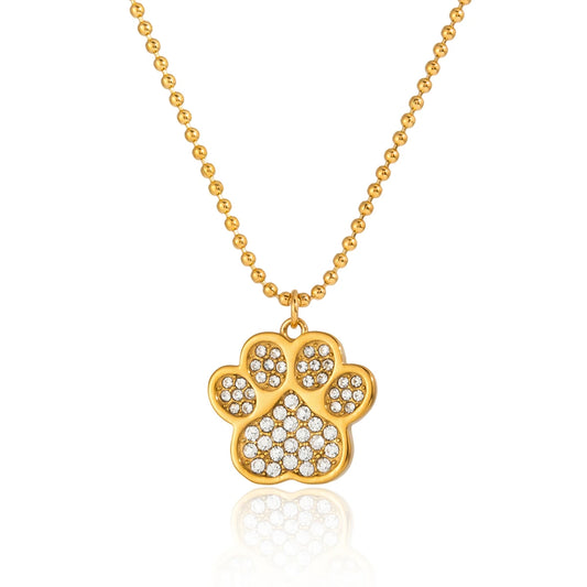 18K vergulden pootafdruk ketting | Ketting met dierenbedel voor honden- en kattenliefhebbers