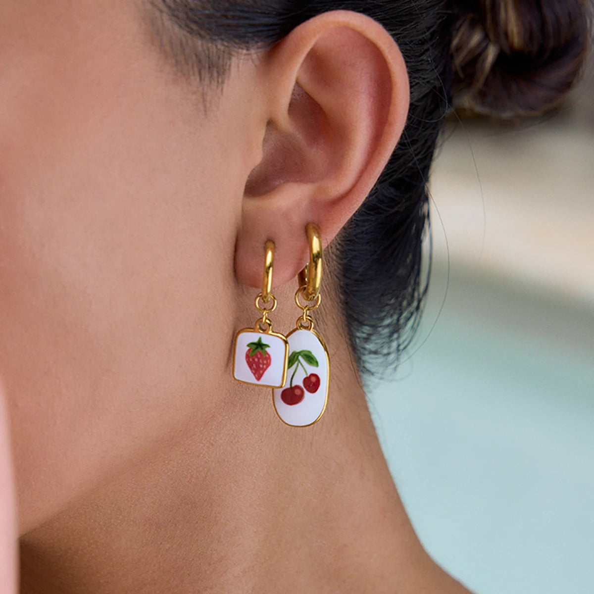 Fruit Charm Huggie Hoop Earrings for Women – Gold Plated Waterproof Tarnish Free Stainless Steel Jewellery