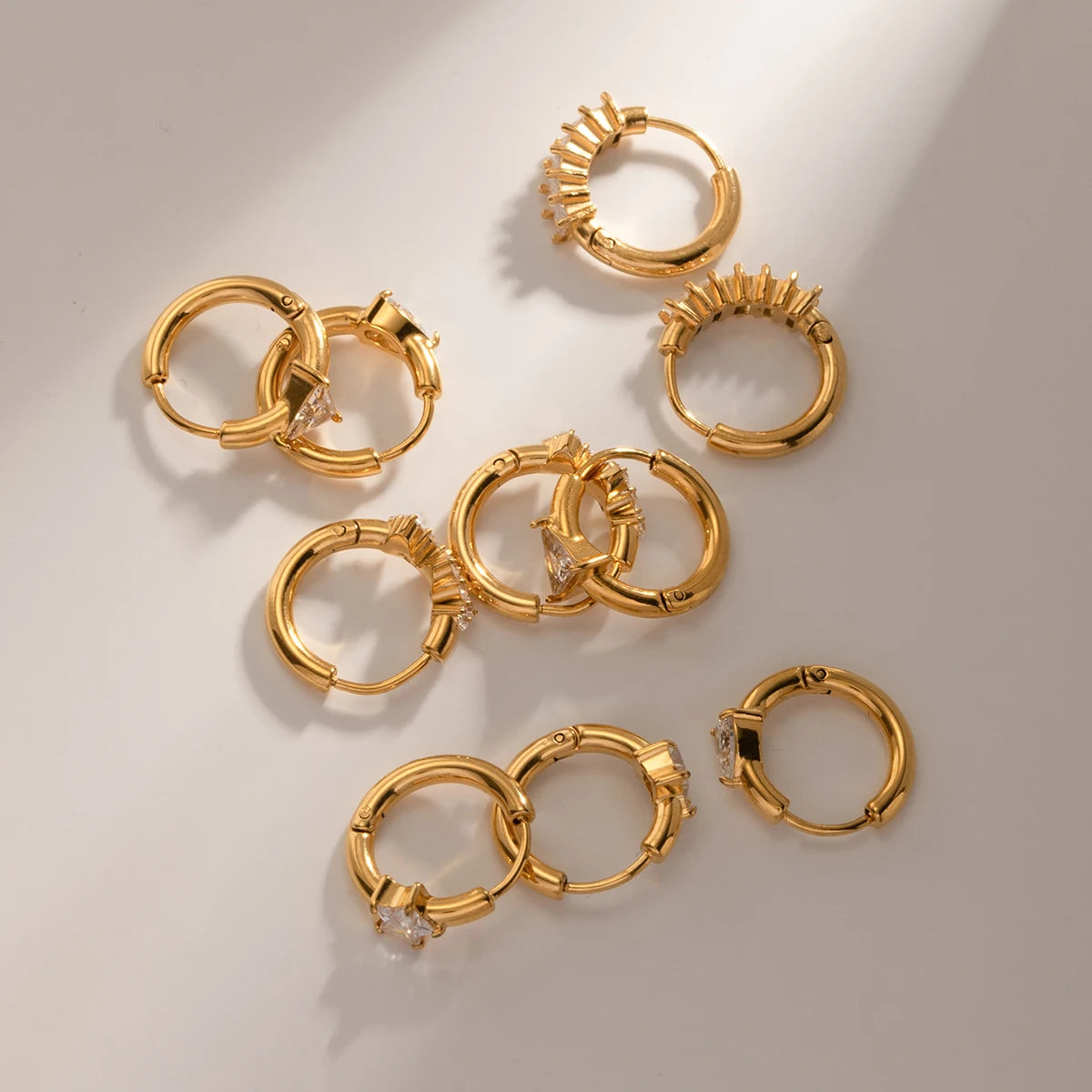 Gold Plated Huggie Hoop Earrings for Women – Waterproof Tarnish Free Stainless Steel Crystal Jewellery