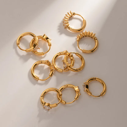 Gold Plated Huggie Hoop Earrings for Women – Waterproof Tarnish Free Stainless Steel Crystal Jewellery