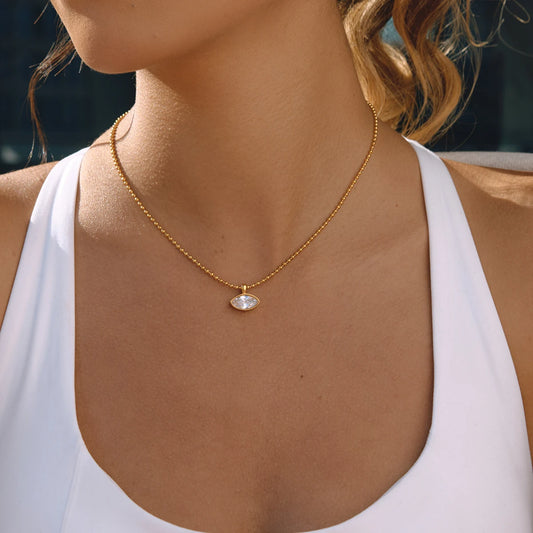 18k Gouden Halo Kristallen Hanger Ketting – Minimalistische Dagelijkse Sieraden